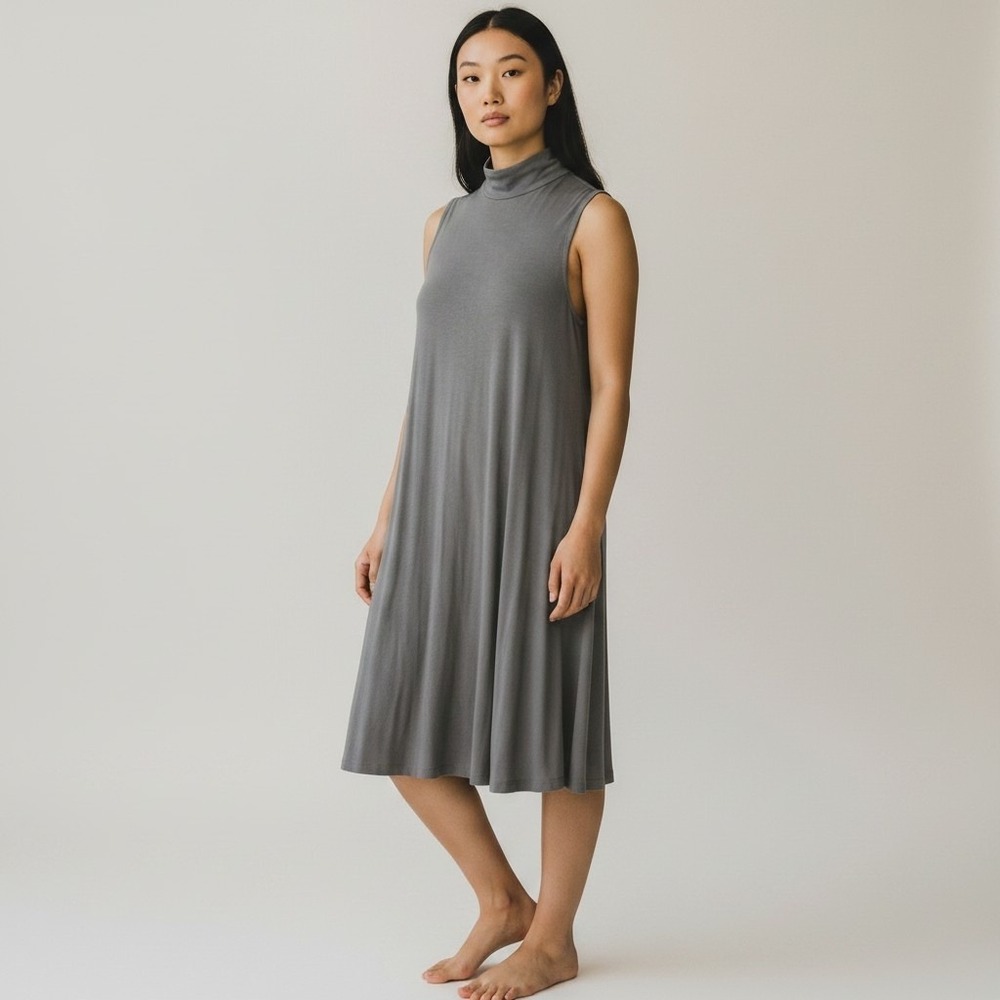 Joan‎ Vass Womens Grey Sleeveless Mock Neck Swing Trapeze Dress Size XS